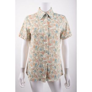 Vintage Sears The Shirt Womans Blouse Shirt Top Size 16 Blue Peach Floral M Med